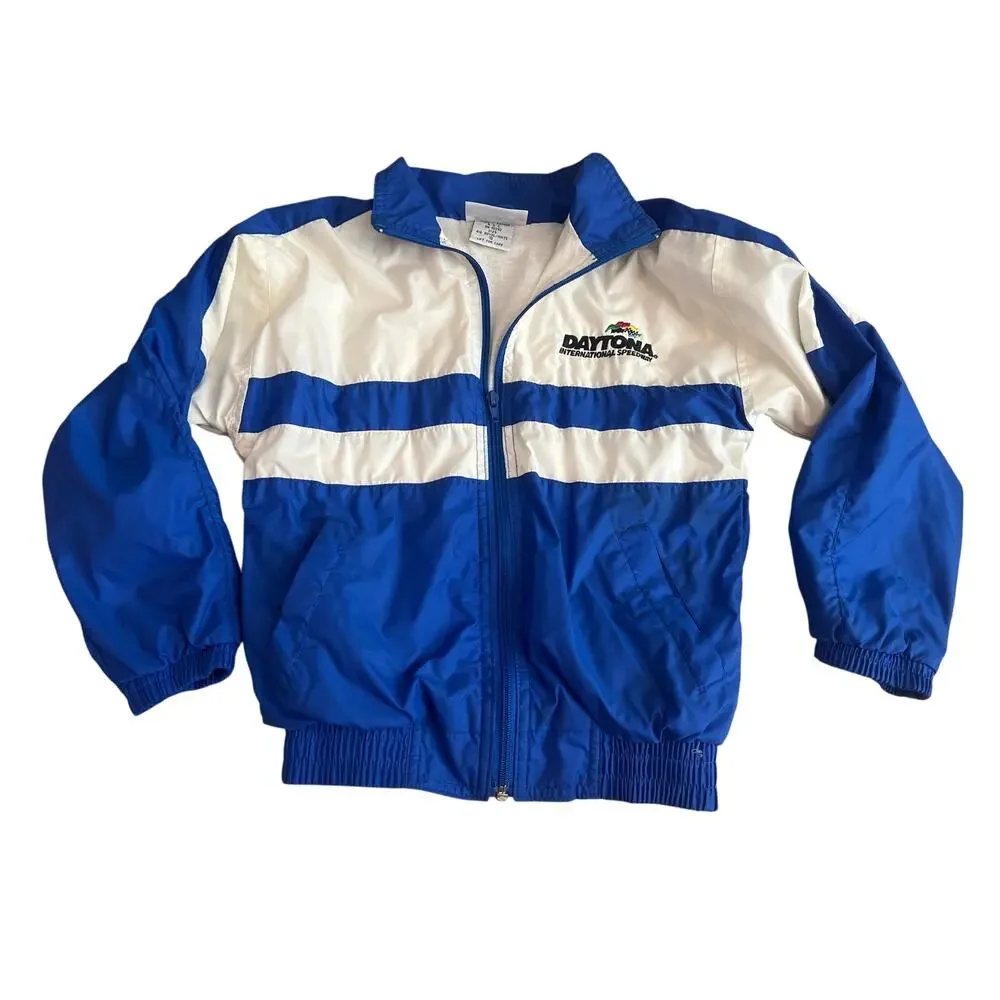 Vintage Hartwell Sports Blue Windbreaker Bomber Jacket Daytona Speedway Youth S